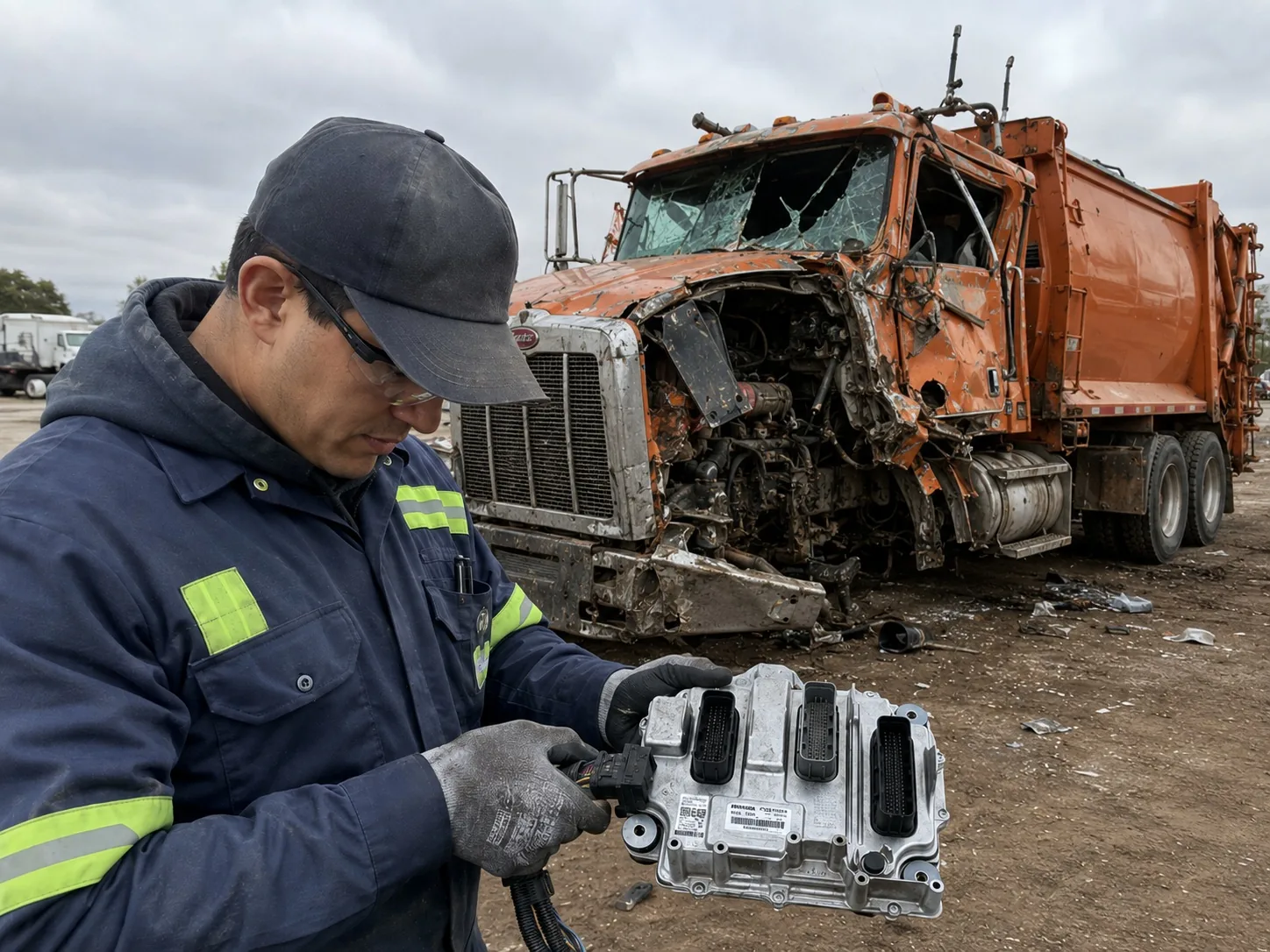 ECU and black-box module retrieval from a damaged garbage truck