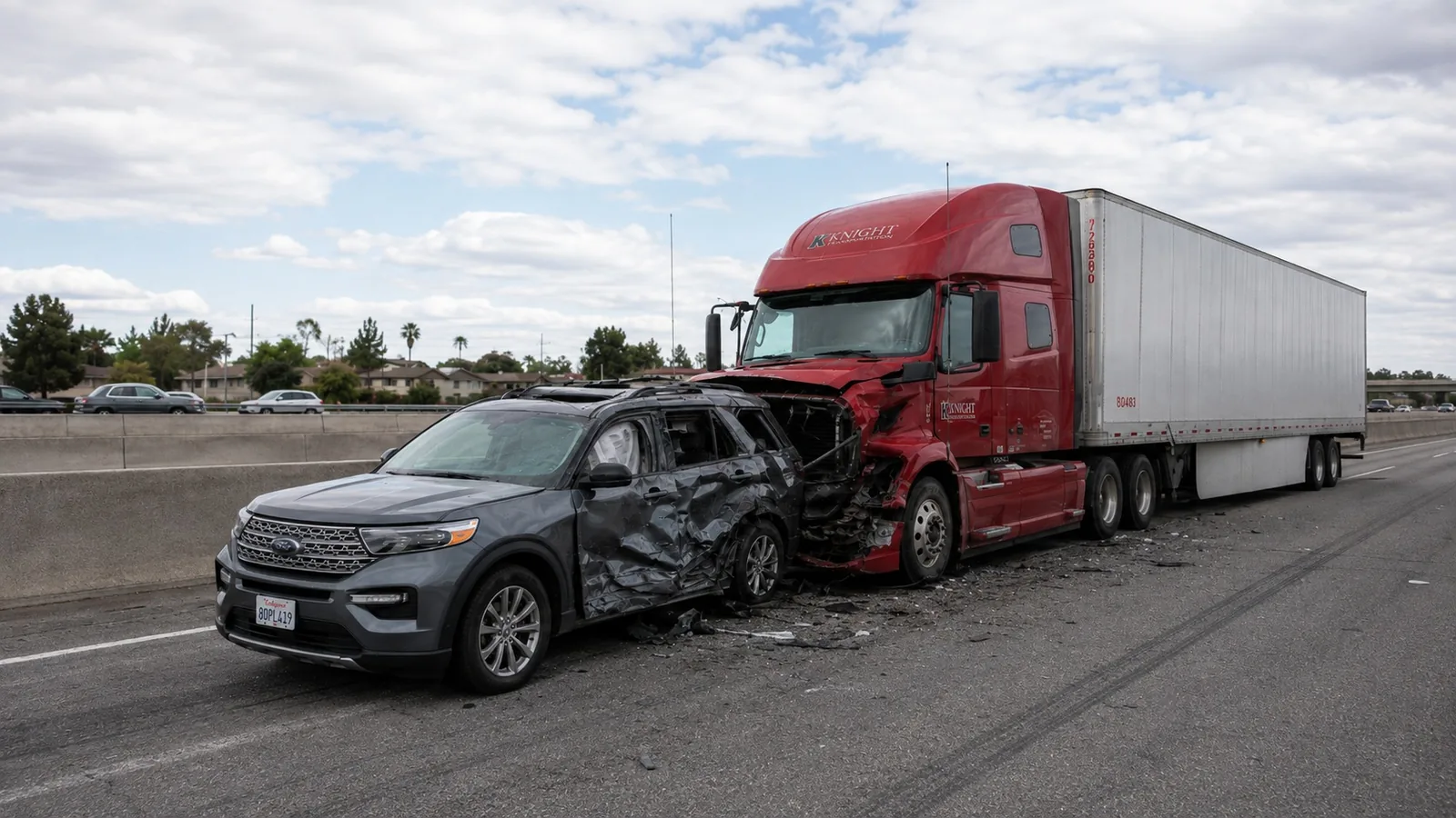Semi-truck and SUV highway collision